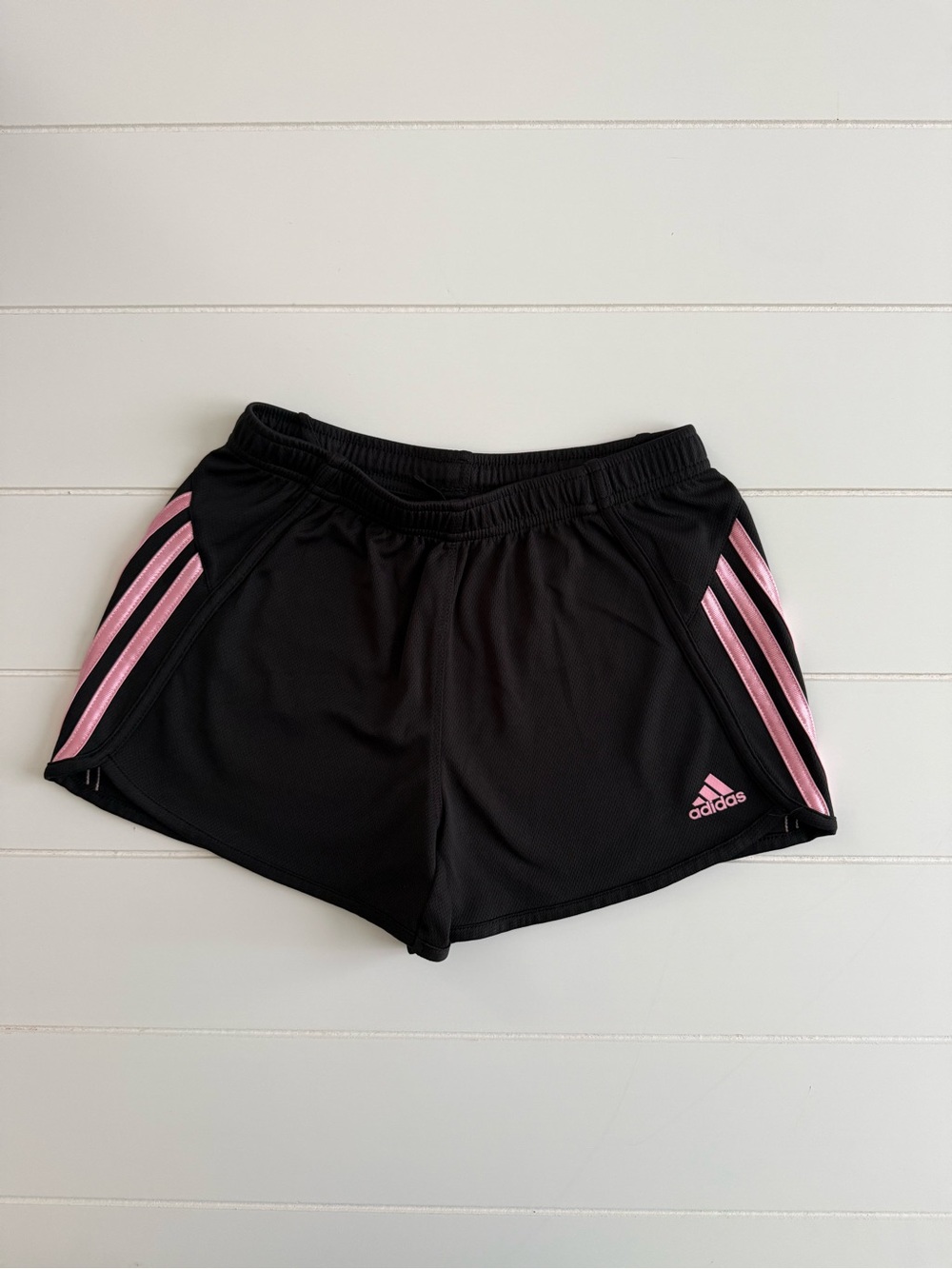 adidas Girls Black Athletic Shorts with Pink Stripes